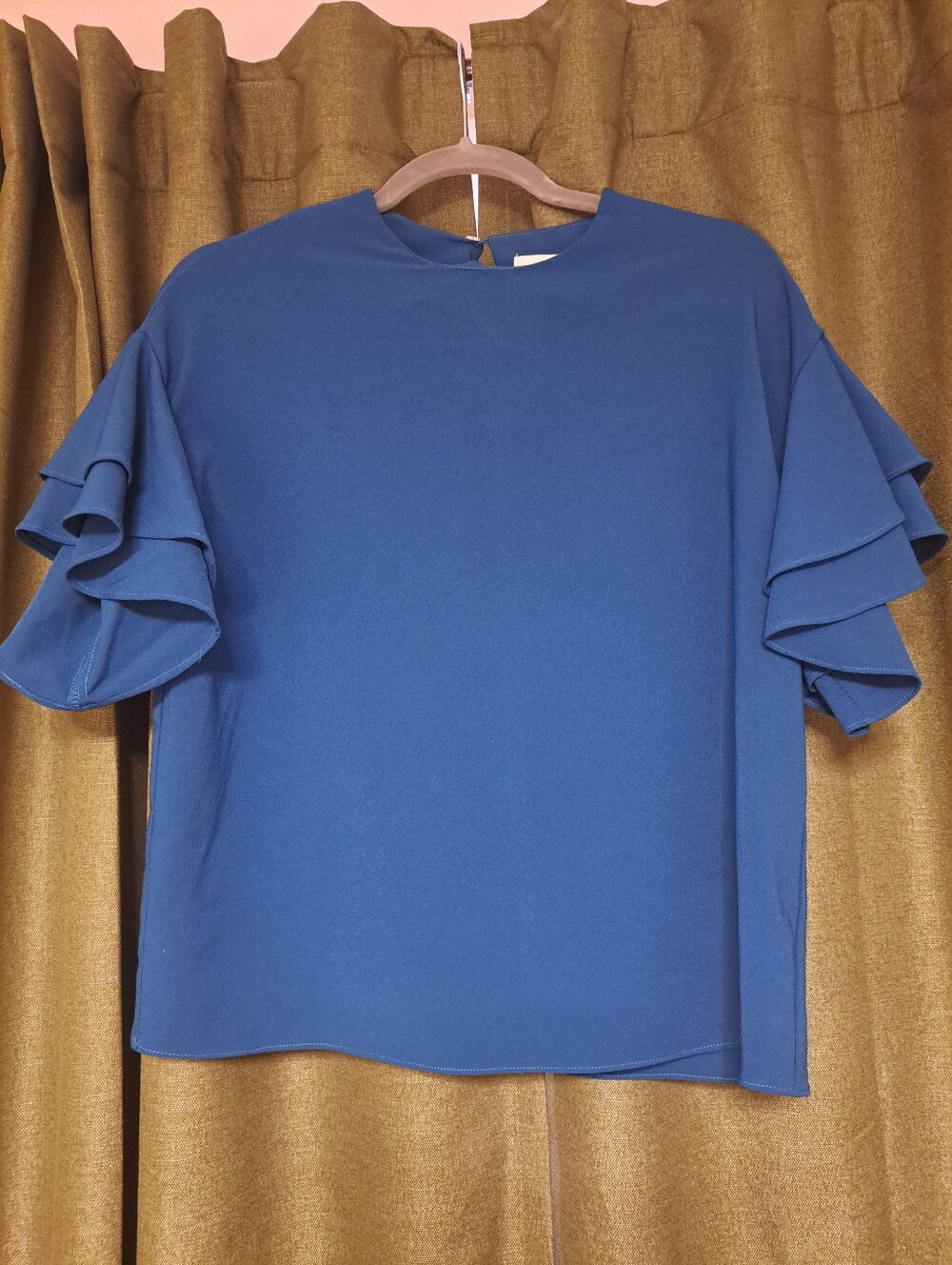 NSR Teal Blue Layered Ruffle Sleeve Blouse